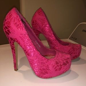 Beautiful bright pink heels with lace overlay